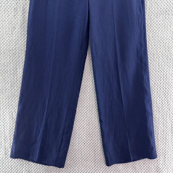 Talbots Pants Womens 8 Blue Linen High Rise Wide Leg Nautical Beach Preppy Sail - Picture 4 of 14